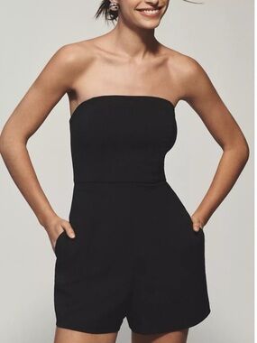 Anthropologie Hutch Women’s Strapless Smart Shorts Fitted Romper Black Size XS